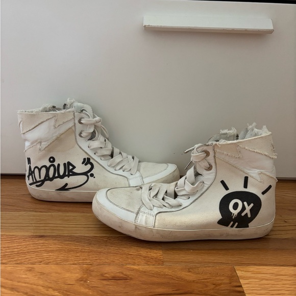 Zadig & Voltaire White High-Top Sneakers with Black Graphics - Picture 1 of 4